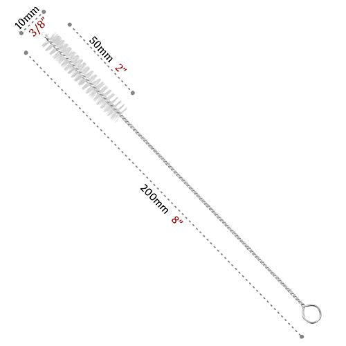 Drinking Straw Cleaning Brushes Set Pipe Tube Cleaner Nylon Bristles Stainless Steel Handle - 8" x 3/8" (10mm) - Set of 15