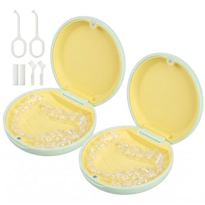 2 Pack Retainer Case, Slim Aligner Case for Invisalign with Tool Kit - color: 2 Pack - Sage Green