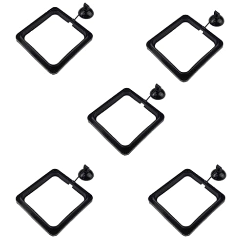 5PCS Fish Feeder Floating Square Suction Cup Feeding Ring Plastic and Rubber 3.15x3.15 Inches for Aquarium Accessories Black