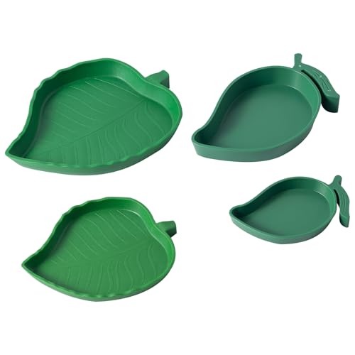 4Pack Terrarium Bowls Turtle Feeding Dishes Shallow and Flat Reptile Food and Water Feeder for Tortoise,Bearded Dragon,Lizards,Gecko,Cute Leaf and Mango Shaped