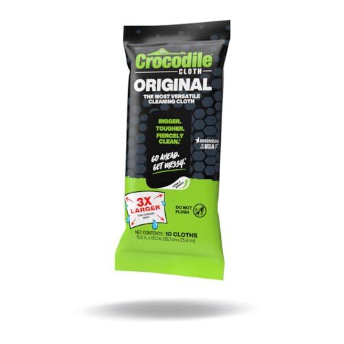 Crocodile Cloth Original Cleaning Wipes, Heavy-Duty Multi-Surface Hand & Tool Wipes, Water-Based, Safe on Skin, 10 Count, 15 x 10 Inch - size: 10 Count (Pack of 1)