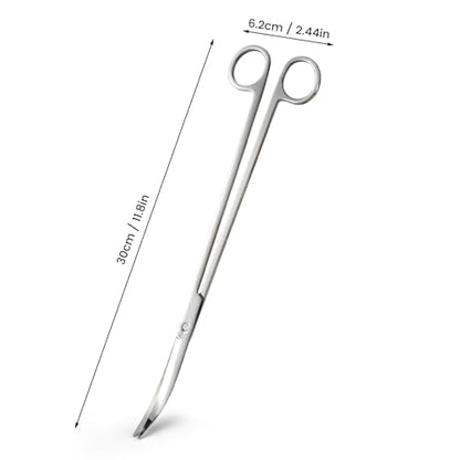 12" Stainless Steel Aquarium Scissors, Curved Long Aquatic Plant Trimming Scissors for Aquascaping, Fish Tank & Terrarium Maintenance in Fresh & Salt Water (Silver)