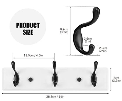 Badiano Heavy Duty Wooden Coat Rack, Black Hook White Board, 14 Inch - color: WhiteBlack, size: 3 Hooks