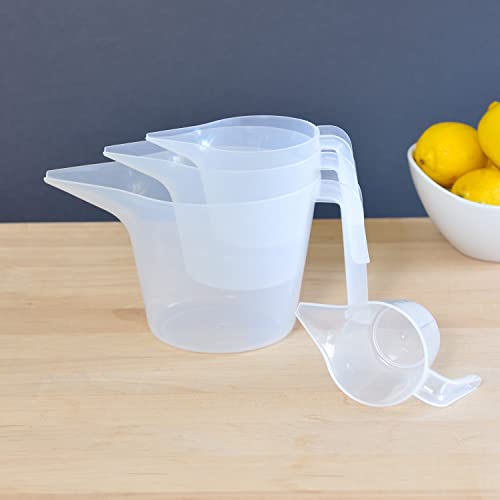 Youngever 4 Pack Plastic Measuring Cups Set, Nesting Mixing Bowls, Color Measuring Cups Set, 4oz, 8oz, 16oz, 36oz (Clear)
