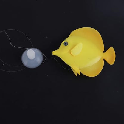 Artificial Glowing Fish, Yellow Silicone Aquarium Fish Ornament, 3.35"L x 2.76"W, Glows in Dark, Modern Animal Theme, Wall Mount, Wipe Clean