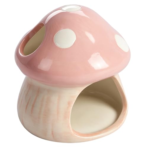 Cute Aquarium Mushroom House Betta Fish Tank Accessory Decor Mini Ceramic Fish Hideout Shrimp Cave Ornament (Pink) - color: Pink