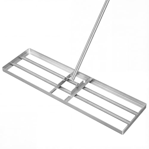 Goplus 36" x 10" Lawn Leveling Rake, Effort-Saving Landscape Lawn Tool with Ergonomic Handle for Soil, Garden, Backyard, Golf Course, Farm, and Pasture, Black (Sliver) - color: Sliver