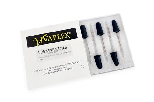 Vivaplex, 6, Graduated, 1 ml Glass Eye Droppers. Assorted Pack of Long and Short, Straight tip, Bent tip, and Round tip Calibrated Pipettes.