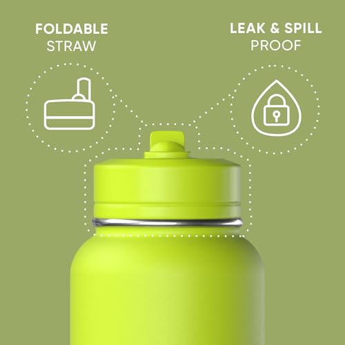 Hydrapeak 32oz Sport Insulated Water Bottle with Straw Lid, Leak & Spill Proof, Keeps Drinks Cold for 24 Hours, Hot for 12 Hours, Premium Stainless Steel Water Bottles (32oz, Neon Green) - color: Neon Green