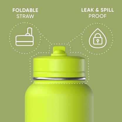 Hydrapeak 32oz Sport Insulated Water Bottle with Straw Lid, Leak & Spill Proof, Keeps Drinks Cold for 24 Hours, Hot for 12 Hours, Premium Stainless Steel Water Bottles (32oz, Neon Green) - color: Neon Green