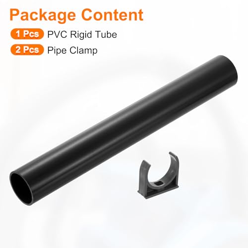 uxcell PVC Rigid Tube, 300mm Length Round Pipe Tubing, 36mm ID 40mm OD Plastic Tubes with Clamp for Aquarium, Water Cooling System, Cable Sleeve, Dark Gray - color: Dark Gray, size: 300mm x 36mm x 40mm