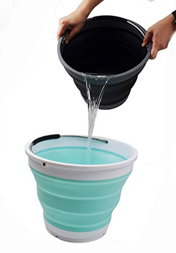 SAMMART 10L (2.64 Gallon) Collapsible Plastic Bucket - Foldable Round Tub - Portable Fishing Water Pail - Space Saving Outdoor Waterpot, 2 Pieces Box Pack