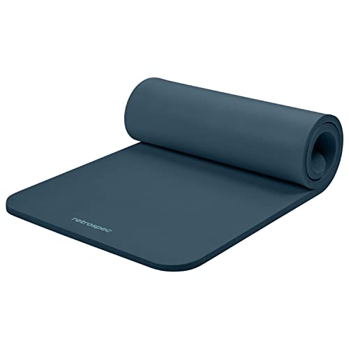 Retrospec Solana Yoga Mat 1" Thick w/Nylon Strap for Men & Women - Non Slip Exercise Mat for Home Yoga, Pilates, Stretching, Floor & Fitness Workouts - color: Ocean Blue