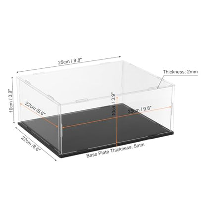 uxcell Acrylic Clear Display Case for Collectibles Self-Assemble Display Boxes with Black Base Dustproof Countertop Storage Box for Collectibles Action Figures, 9.8 x 7.9 x 3.9 Inch - size: 9.8 x 7.9 x 3.9 Inch