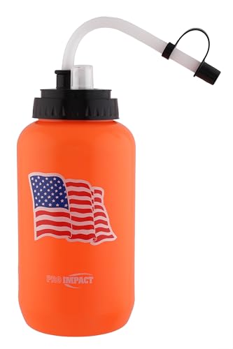 Squeezable Water Bottle with Bendable Long Straw and Spray cap - LDPE BPA Free Plastic - Hydration for Baseball Hockey Gym MMA Yoga Boxing Cycling Softball Football Lacrosse (35.5 Oz.) - color: Orange American Flag