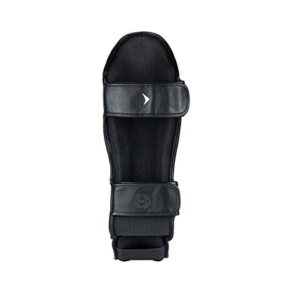 Lancer Leather Shin Guards Instep for Muay Thai - color: Black, size: Large-X-Large