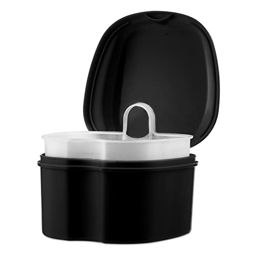 Annhua Denture Cup Retainer Cleaning Case Denture Soaking Container With Strainer Basket, Denture Cups For Soaking Dentures Mouthguard Storage Holder - Black - color: Black