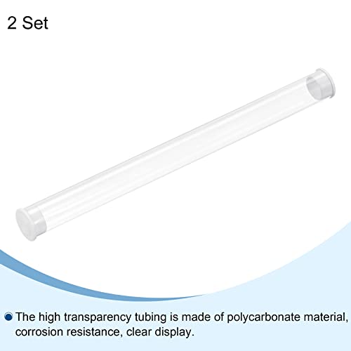 PATIKIL Clear Rigid Tube Round Plastic Tubing with End Caps Polycarbonate Water Pipe, 305mm/ 12 Inch Length, 15mmx16mm/0.6"x0.63", 2 Set