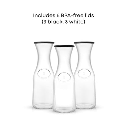 JoyJolt Glass Carafe with Lid, Set of 3 – 1 Liter Glass Pitcher for Mimosa Bar, Water, Iced Tea, Juice, Wine, Lemonade, Milk – Dishwasher Safe Beverage Drink Dispensers for Brunch, Parties