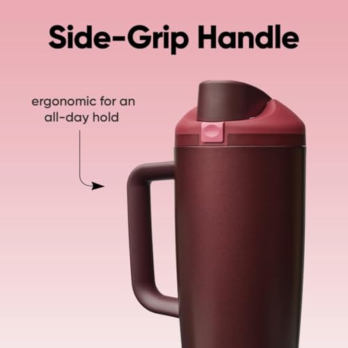 Owala FreeSip Tumbler Stainless Steel Water Bottle 40 oz Black Cherry | Triple-Layer Insulation | Leak-Proof Lid with Push-Button | Double Threaded Lid for Left and Right-Handed Drinking - color: Black Cherry, size: 40 Ounces