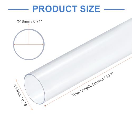 uxcell 10 Pcs Clear Plastic Rigid Tubing 18mm ID x 19mm OD, 0.5 Meters Length Round Polycarbonate Tubing for Aquarium Water Pipe, Water Cooling System, Plumbing - size: 18mm x 19mm