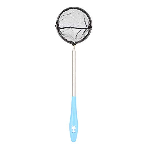 Aquarium Fine Mesh Stainless Steel Extendable Fish Net Skimmer for Shrimp with Nonslip Handle for Wall Hanging Blue Square for Shrimp, Small Fish - size: Round