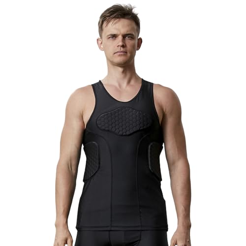 Topeter Men’s Padded Football Shirt Rib Protectors Compression Shirts with Pads Basketball Protective Gear Rugby Tank Top - size: Medium