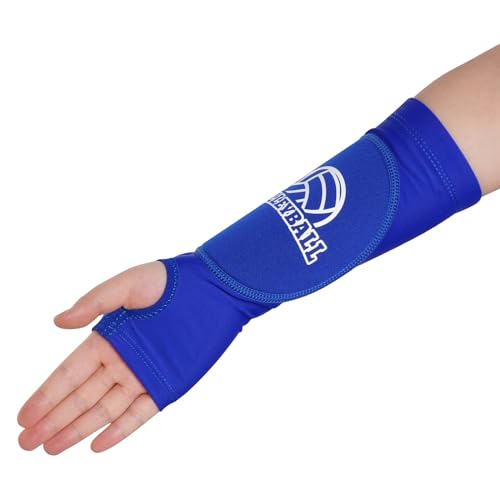 obmwang 2 Pieces Volleyball Accessories Including Volleyball Knee Pads and Volleyball Arm Sleeves with Protection Pads and Thumb Hole for Women Girls Teens Volleyball Training - color: Blue