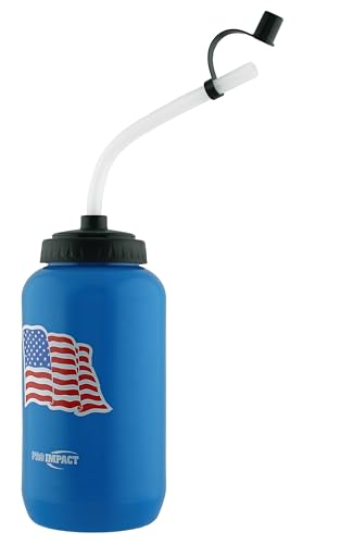 Squeezable Water Bottle Bendable Long Straw - LDPE BPA Free Plastic - Hydration for Baseball Hockey Gym MMA Yoga Boxing Cycling Softball Football Lacrosse (35.5 Oz.) - style: Blue American Flag