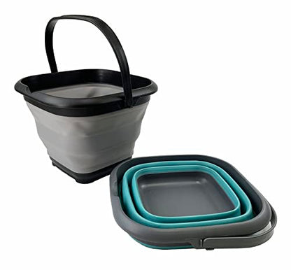 SAMMART 8.5L (2.2 Gallon) Collapsible Square Handy Bucket/Foldable SquareWater Pail/Portable Tub with Handle. Size 31cm (Square) (Alloy Grey + Crystal Blue (Set of 2)) - color: Alloy Grey + Crystal Blue (Set of 2)