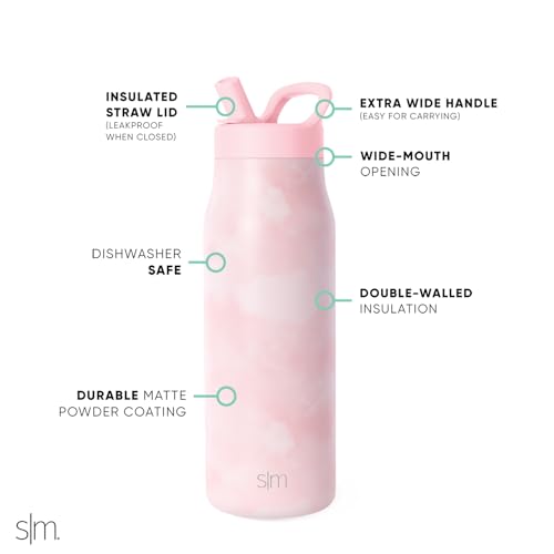 Simple Modern Insulated Water Bottle with Manual Straw | 34oz | Tie Dye - color: Blush Tie Dye, style: 34oz