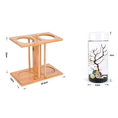 Creative Ecological Fish Tank,Dual Glass Small Fish Tank with Bamboo Wood Stand,Mini DIY Desktop Aquarium for Goldfish,Betta Fish,or Small Fish