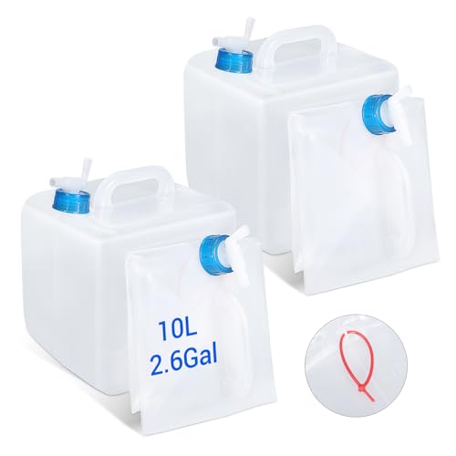 2 Pcs 2.6Gallons Water Storage Cube, BPA-Free Collapsible Water Container with Spigot, Leak-Proof Food-Safe Portable Water Jug for Camping, Hiking, Backpacking & Emergency Survival Kits - size: 2.6Gal