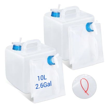2 Pcs 2.6Gallons Water Storage Cube, BPA-Free Collapsible Water Container with Spigot, Leak-Proof Food-Safe Portable Water Jug for Camping, Hiking, Backpacking & Emergency Survival Kits - size: 2.6Gal