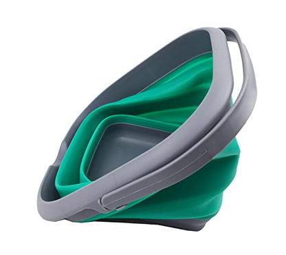 SAMMART 8.5L (2.2 Gallon) Collapsible Square Handy Bucket/Foldable SquareWater Pail/Portable Tub with Handle. Size 31cm (Square) (Grey/Bluish-Green) - color: Grey/Bluish-green