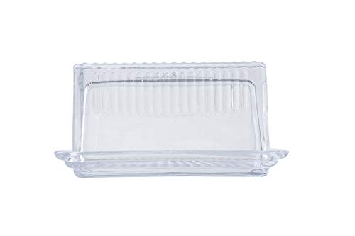 Tablecraft Double Dish, Clear Glass, Embossed Butter, 6.5 x 4 x 3.5