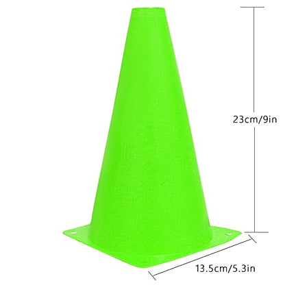 Alyoen 9 inch Traffic Cones, Plastic Sport Cones, Green Soccer Training Cones for Outdoor Activity & Festive Events (Sets of 10/15/ 20) - color: Green-10 Pack