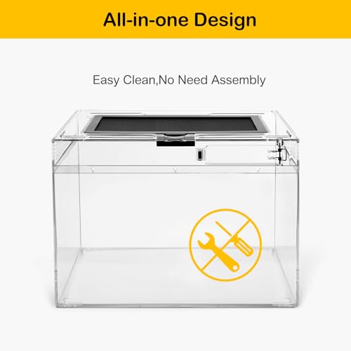 Reptile Polycarbonate Terrarium Kit 7 Piece Starter Habitat for Tarantula,Lizards,Frogs,Geckos,or Hermit Crabs,Tank with Escape-Proof Locking Lid,Light,Hygrometer,Hide,Tweezer,Bowl,Sprayer