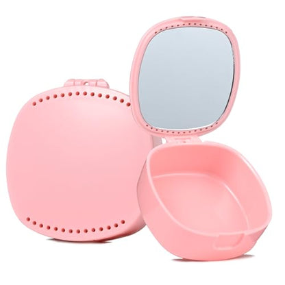 Retainer Case With Mirror and Ventilation Holes - Mouth Guard, Denture, Orthodontic Aligner, Night Guard - Pink - color: Pink