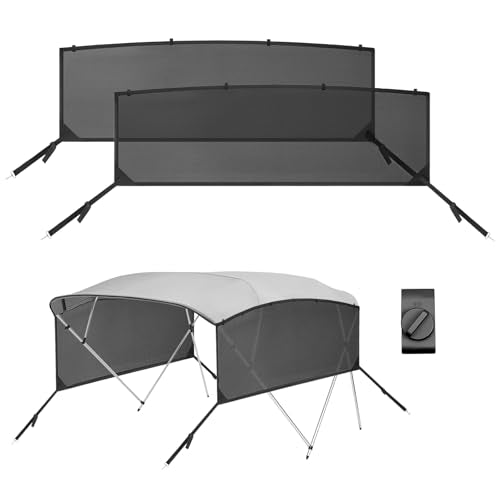 Detachable Clip in Bimini Top Mesh Sidewalls, Boat Sun Shade Universal Fit for 4 Bow Bimini Tops, with Straps Clips (Bimini Tops Not Included) - size: 4 Bow