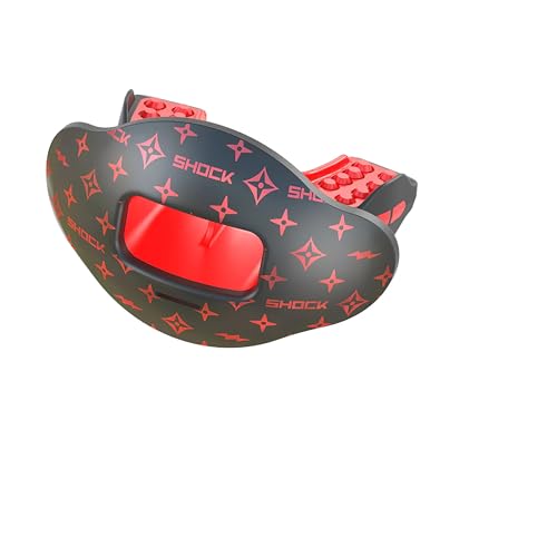 Shock Doctor Football Lip Guard Mouthpiece with Strap – Breathable, Wide Opening – Adult & Youth OSFA - color: Black/Red Lux, size: Adult: OSFA