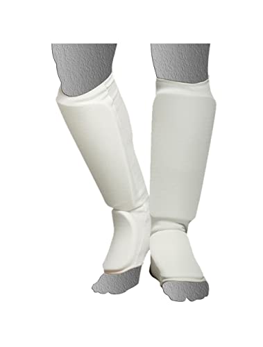 Cloth Shin Instep Guard Premium Poly-Cotton Elasticated Muay Thai Shin Guards for MMA, Sparring Gear, & Taekwondo - color: White, size: Medium