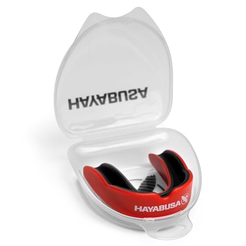 Hayabusa Combat Sports Mouth Guard Youth, Kids and Adult Sizes Comes with Case - Red/Black, Adult - color: Red/Black, size: Adult