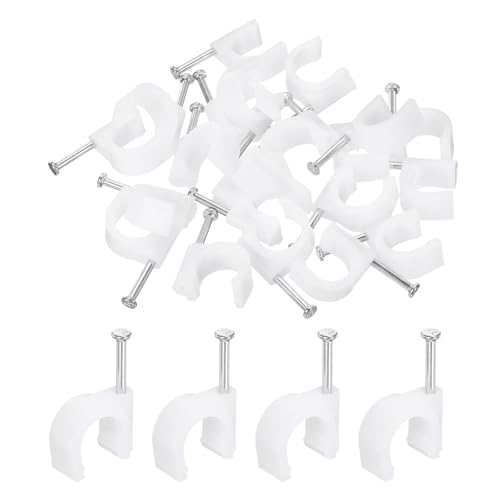 HARFINGTON 50pcs Cable Clips with Nail 16mm Thicken Circular Single Half Clamp J-Hook with Nail Cord Clips for Wires on Wall for Ethernet Tacks Coax Pex Tubing Pipe Support, White - color: White, size: 16mm