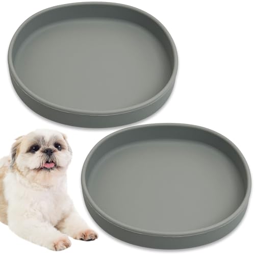 Silicone Dog Food Plate Shallow Dog Bowl Flat Cat Dish 2 Pack Small Puppy Plates for Small Dogs and Cats Whisker Fatigue Pet Feeding Bowls for Dry and Wet Food (Light Brown) - color: 2 Pcs - (Light Brown)