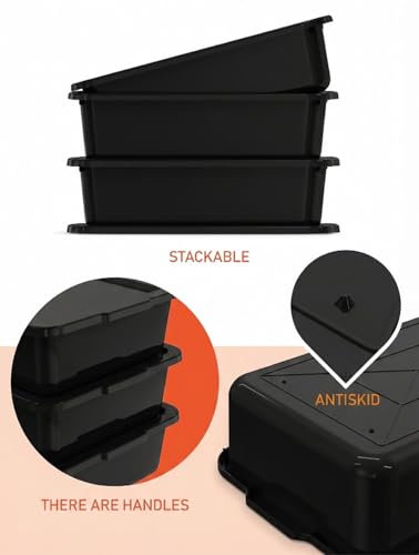 3-Pack 13 L Commercial Bus Tubs/Tote Box with Lids, Black Plastic Storage Wash Basin Tub - color: Black, size: 13L-Black with Lid