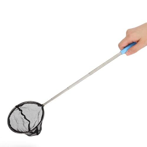Aquarium Shrimp Net, Stainless Steel Fine Mesh Nest Extendable Fish Fish Skimmer Net Scoop with Long Handle(Round)