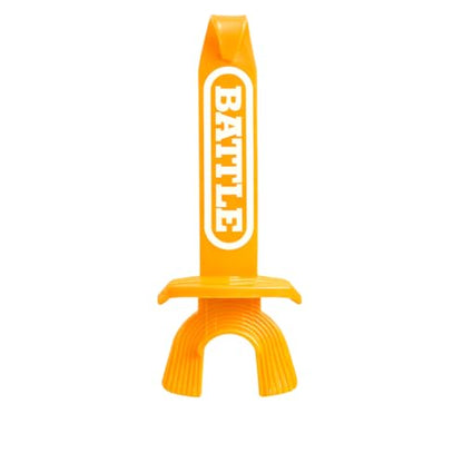 Battle Speed XL Football Mouthguard, Neon Orange | No boiling required, Ready to wear out of the box, Extra-wide connected tether strap, Braces compatible, Features a thick - color: Neon Orange