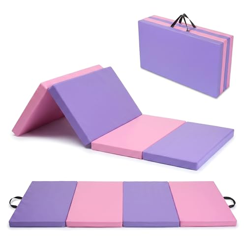 Garvee Gymnastics Mat, 6.2Ft 2-Inch Thick 4-Fold | Exercise Floor Mat for Home Gym, Portable Yoga Mat for Pilates, Aerobics, Martial Arts & Training - size: 6x3Ftx2"-Pink-Purple