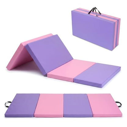 Garvee Gymnastics Mat, 6.2Ft 2-Inch Thick 4-Fold | Exercise Floor Mat for Home Gym, Portable Yoga Mat for Pilates, Aerobics, Martial Arts & Training - size: 6x3Ftx2"-Pink-Purple